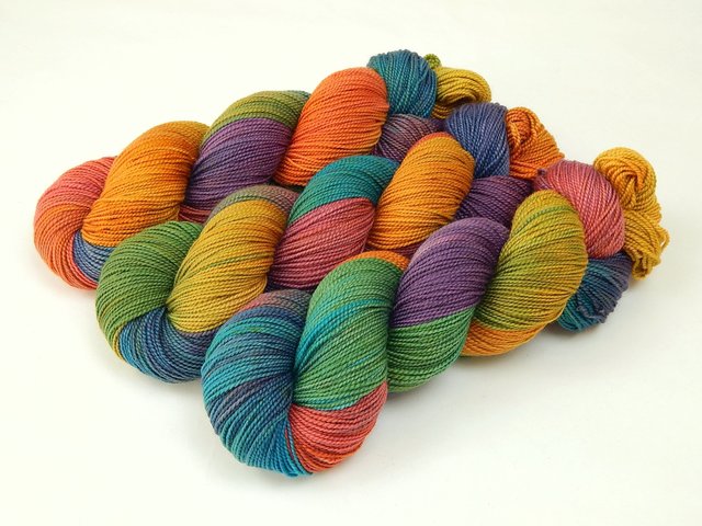 Hand Dyed Yarn, Sock Fingering Weight Superwash Merino Wool - Potluck Rainbow - Bright Colorful Knitting Yarn, Indie Dyer Sock Yarn