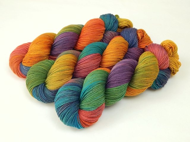 Hand Dyed Yarn, Sock Fingering Weight Superwash Merino Wool - Potluck Rainbow - Bright Colorful Knitting Yarn, Indie Dyer Sock Yarn