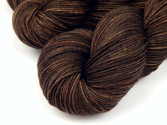 Hand Dyed Yarn, Sock Fingering Weight 4 Ply Superwash Merino Wool - Bark Tonal - Indie Knitting Yarn, Chocolate Brown Handdyed Sock Yarn