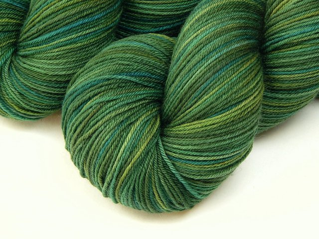 Hand Dyed Yarn, Sock Fingering Weight 4 Ply Superwash Merino Wool - Forest Multi - Indie Knitting Yarn, Dark Green Jade Leaf Handdyed Yarn