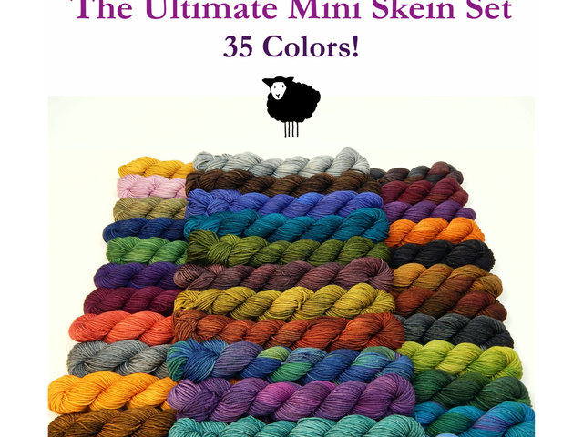 The Ultimate Mini Skein Set - Hand Dyed Yarn, Fingering Weight 4 Ply Superwash Merino Wool, Hand Dyed Sock Yarn, 35 Mini Skeins in 35 Colors