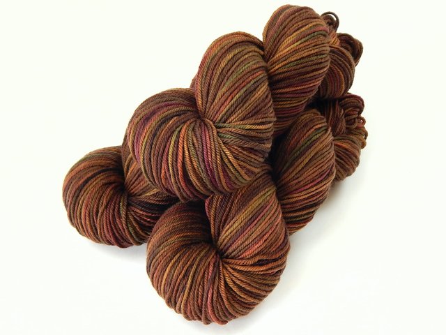 Hand Dyed Yarn, DK Weight Superwash Merino Wool - Clove Multi - Brown Burgundy Gold Indie Dyed Knitting Yarn