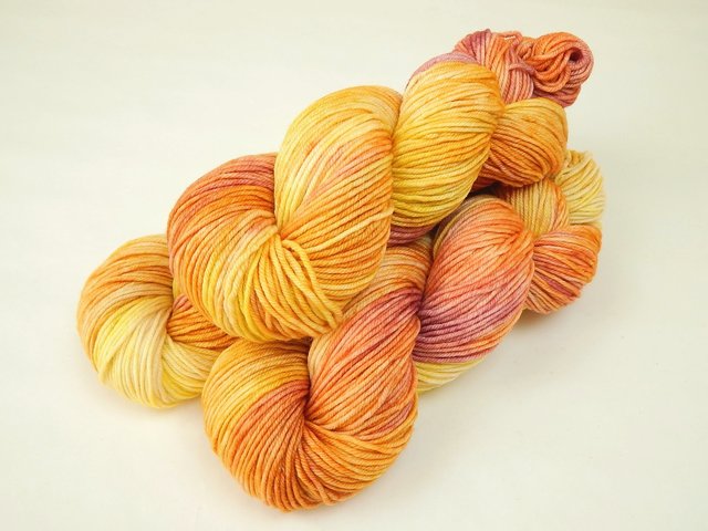 Hand Dyed Yarn, DK Weight Superwash Merino Wool - Potluck Citrus Pastels - Orange Yellow Shades, Speckled Splashed Indie Dyed Knitting Yarn