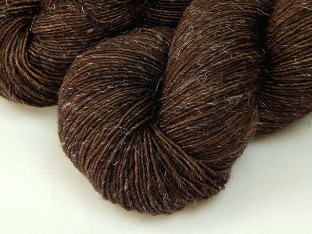 Limited Edition! Hand Dyed Yarn, Sock Fingering Weight Superwash Merino Wool & Linen Blend - Bark Tonal - Indie Dyer Dark Chocolate Brown Knitting Yarn