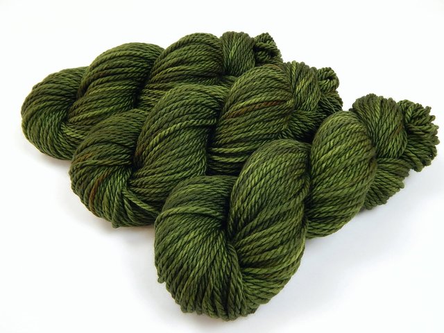 Bulky Hand Dyed Yarn, 100% Superwash Merino Wool - Moss Tonal - Semi Solid Olive Green Chunky Knitting Yarn