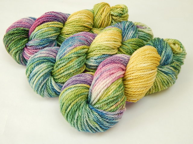 Hand Dyed Yarn, Bulky Weight Superwash Merino Wool - Potluck Pastels - Indie Dyer Blue Green Purple Pink Yellow White Chunky Knitting Yarn