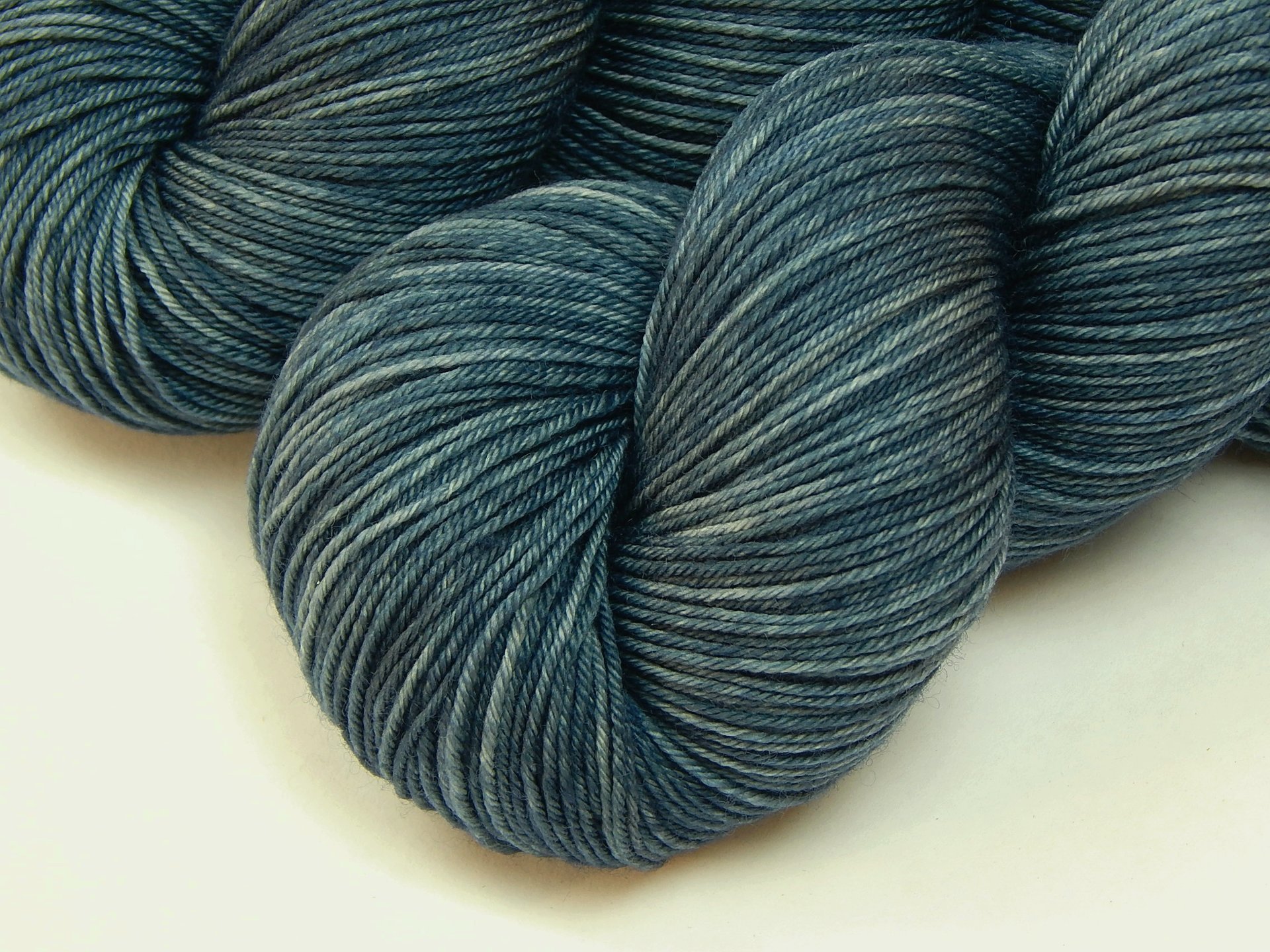 Hand Dyed Yarn, Sock Fingering Weight 4 Ply 100% Superwash Merino Wool - Denim - Indie Dyer Knitting Yarn, Slate Blue Tonal Semi Solid Yarn